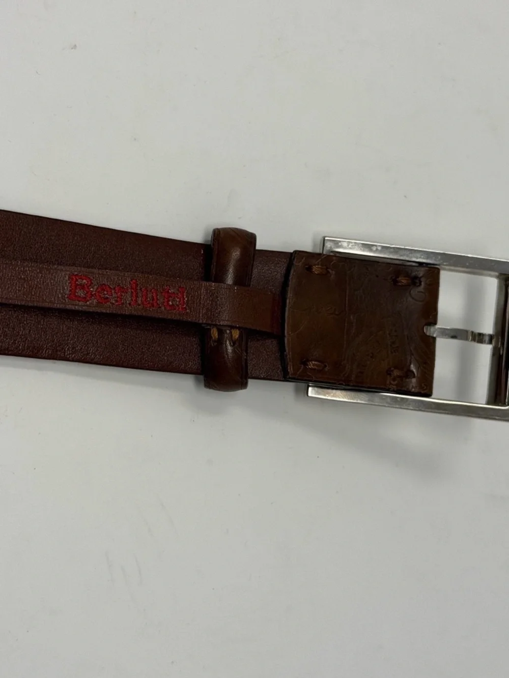 Berluti Paris Hand Tooled Script Leather Belt Patina Italy Size 100 - Picture 4 of 4